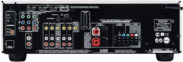 Rear of Onkyo TX-SR308 Home Cinema Receiver Rear of Onkyo TX-SR308 Home Cinema Receiver