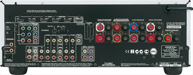 Rear connections of Onkyo TX-SR607 Rear connections of Onkyo TX-SR607