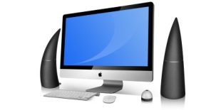 Image of the Edifier Spinnaker Speakers with an iMac